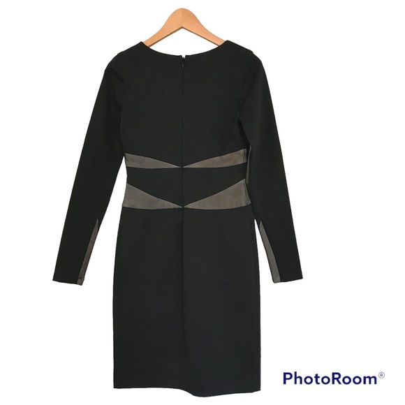 BCBG MaxAzria Little Black Dress Long Sleeve V Neck Mid Length Bodycon Womens S - Picture 4 of 14